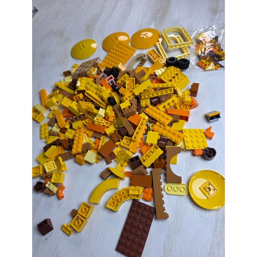 LEGO Bulk Lot Yellow Orange Brown Bricks Specialty Pieces Wheels Honey Pot Tile